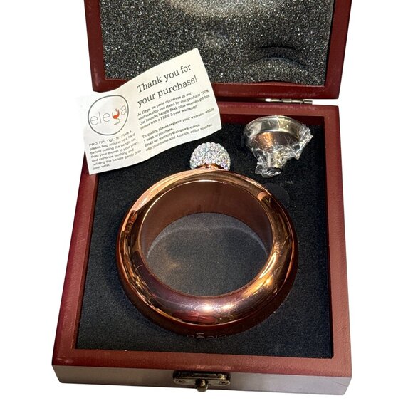 Elega Rose Gold-Tone Bracelet Flask with Rhinestone Cap in Gift Box- Stainless S - Picture 1 of 14
